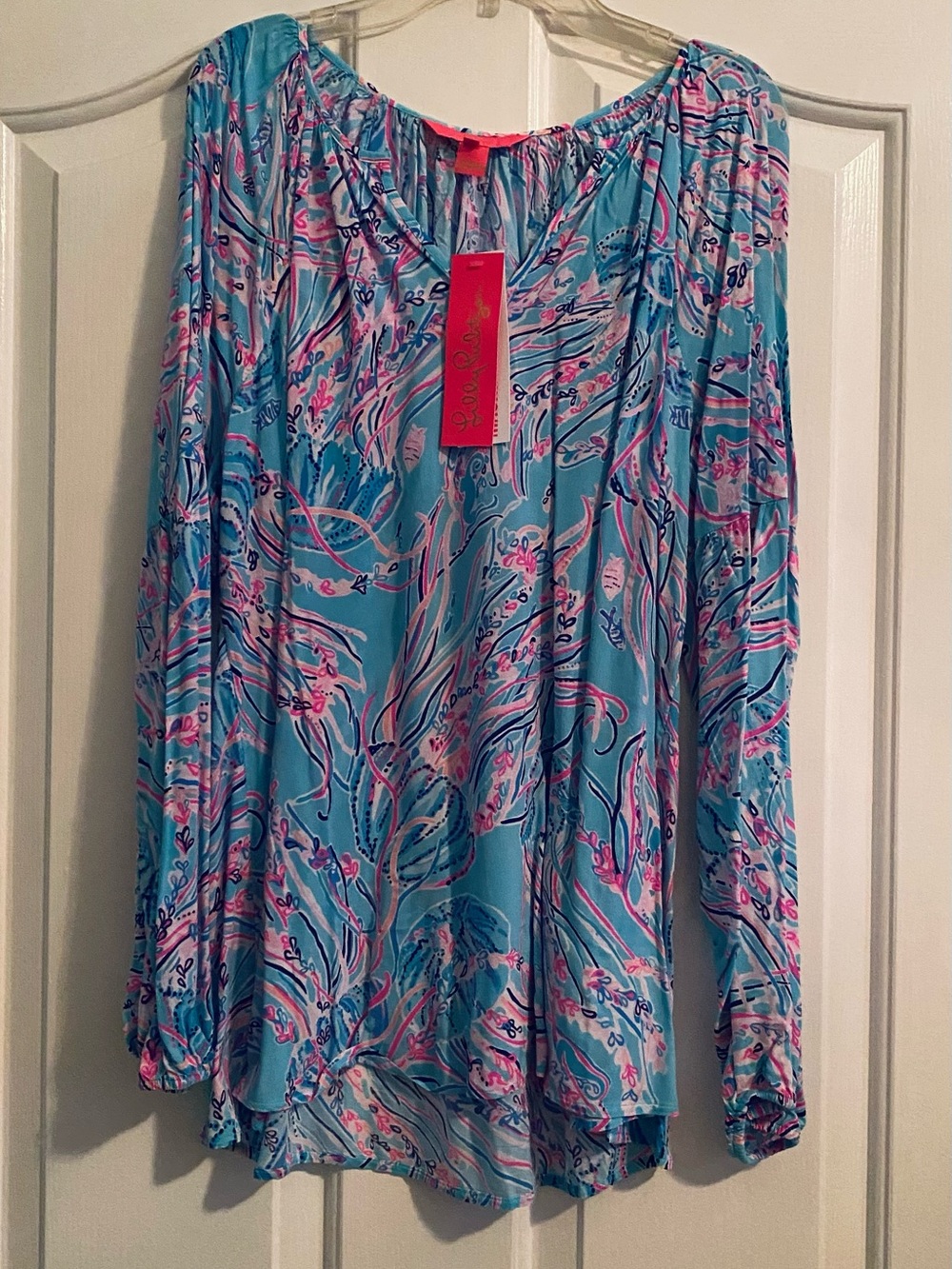 Lilly Pulitzer Blue Pink Long-Sleeve Printed Blouse BNWT